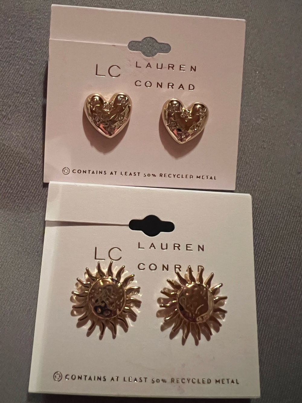LC Lauren Conrad Two Pair 50%+ Recycled Metal, Gold Tone Pierced Earrings, new